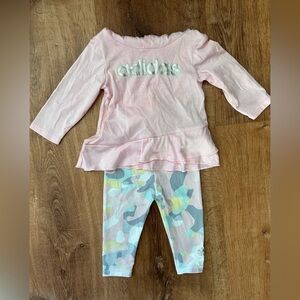 Adidas two piece leggings/hooded long sleeve pink pastels baby girl size 3M